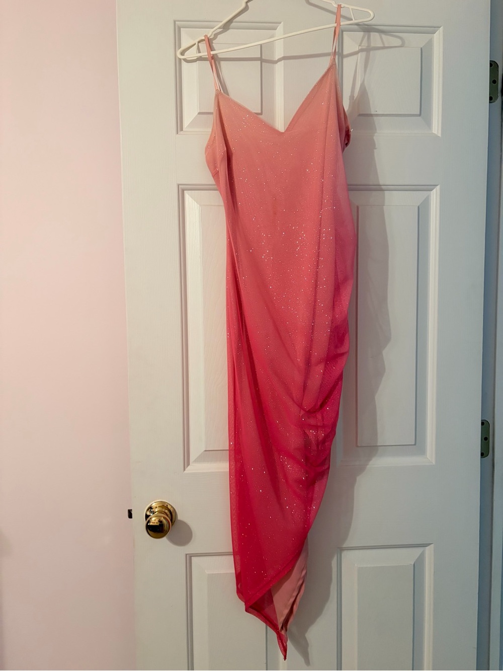 Windsor Sparkling Coral-Pink Asymmetrical Slip Dress